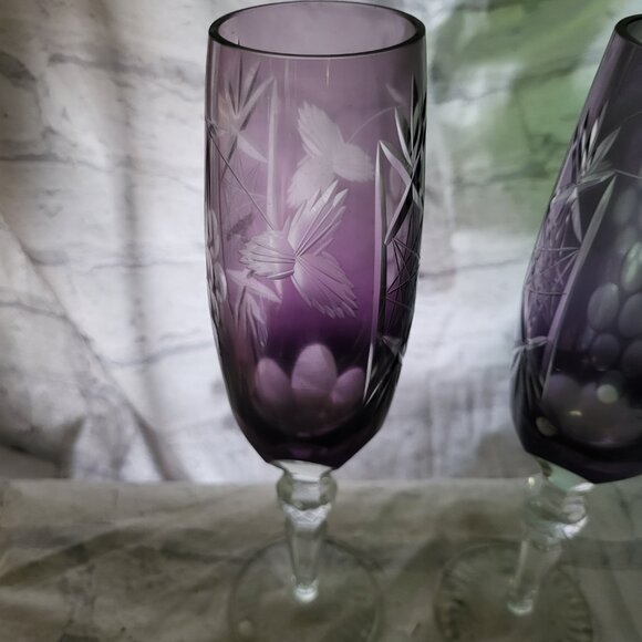 Vintage Purple etched champagne, Glass - Picture 6 of 7